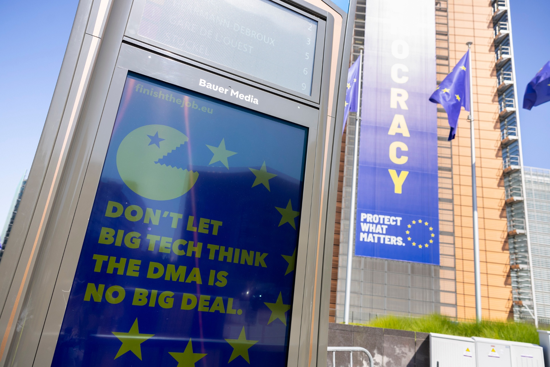 Don't let Big Tech think the DMA is no big deal — poster near the Berlaymont in Brussels.
